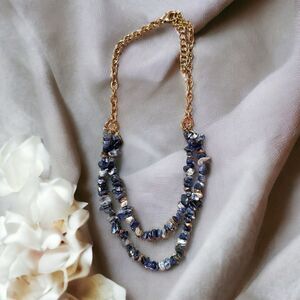 Genuine Lapis Lazuli Double Layer Gold Tone Necklace